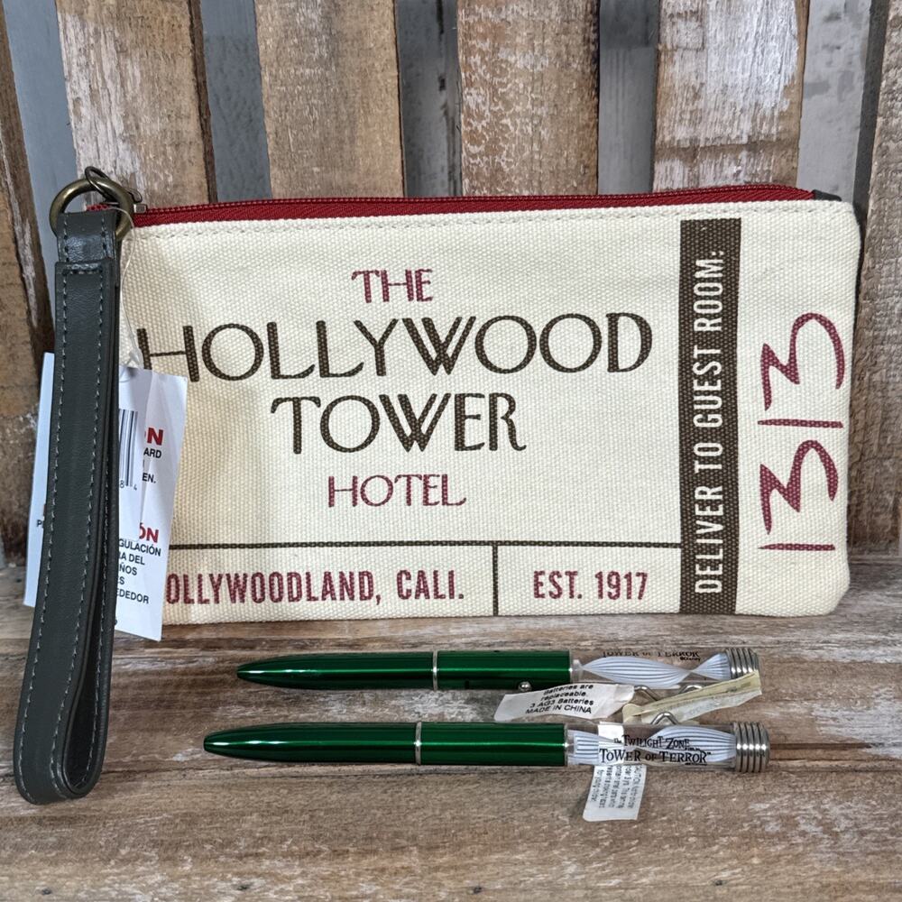 Disney Parks Tower of Terror Wristlet Bag And Light Up Pens Set